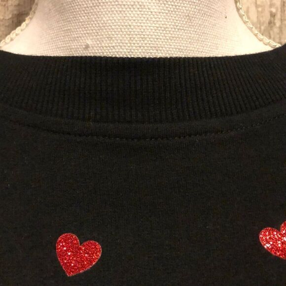 Beach Riot Black Cropped Sweatshirt with Red Glitter Hearts, Size Large - Picture 3 of 8